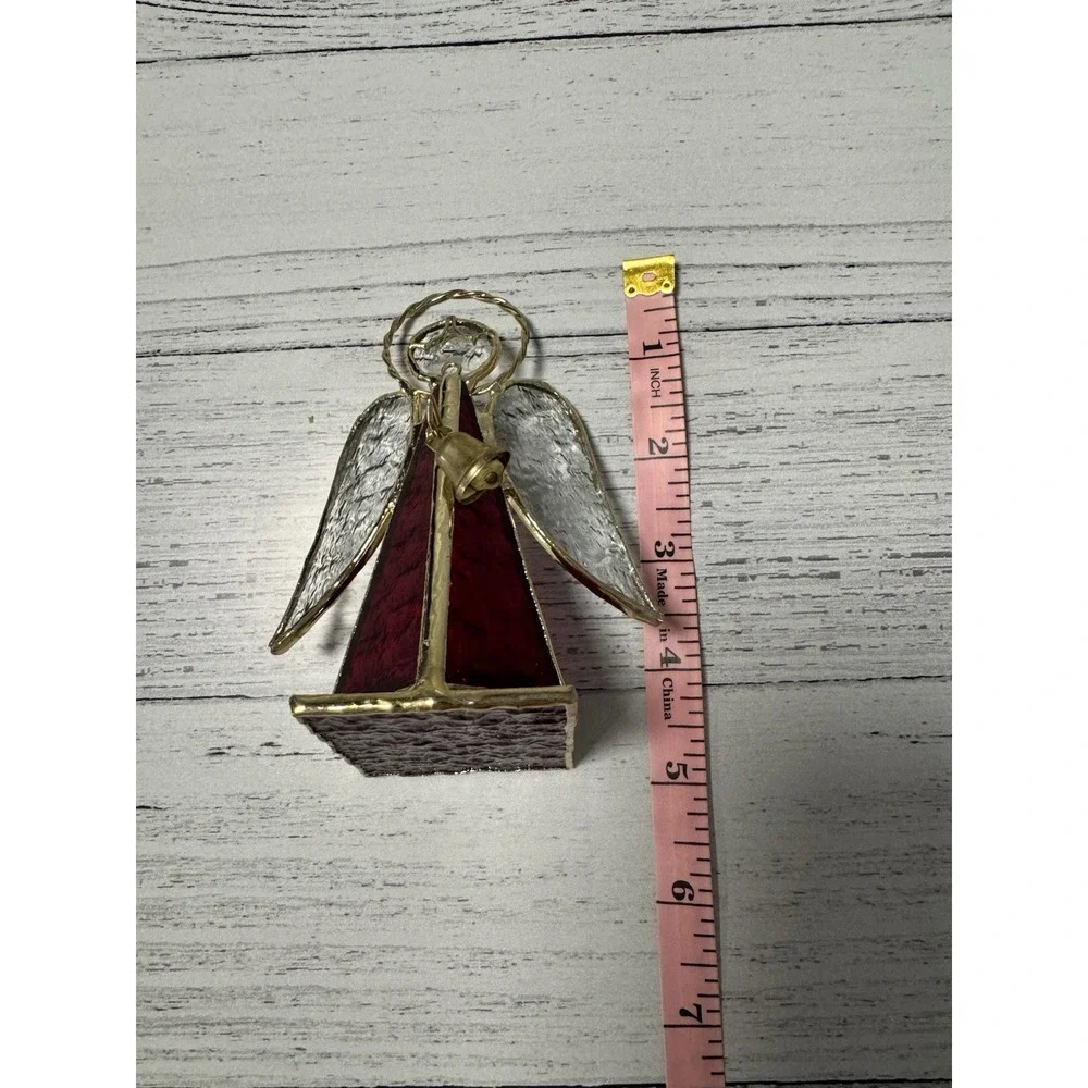 Red Stained Glass Candle Holding‎ Angel Christmas